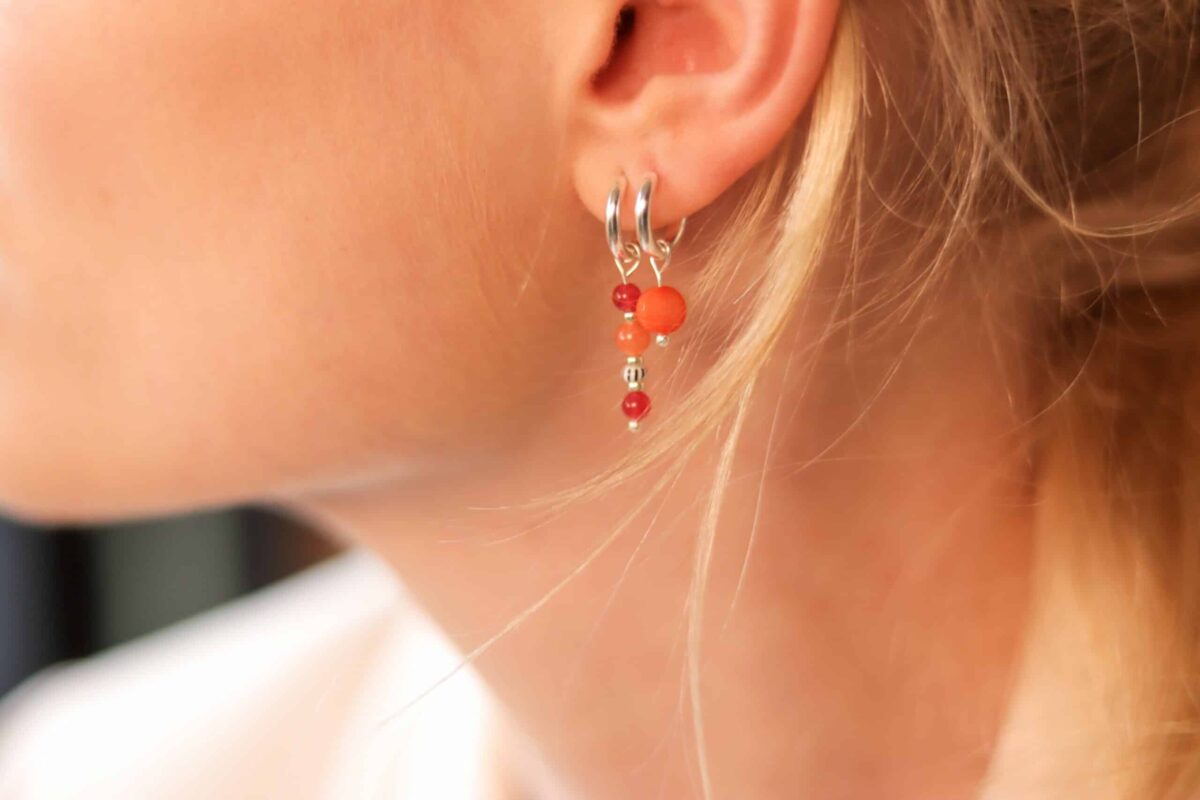 Orange dot hoop silver