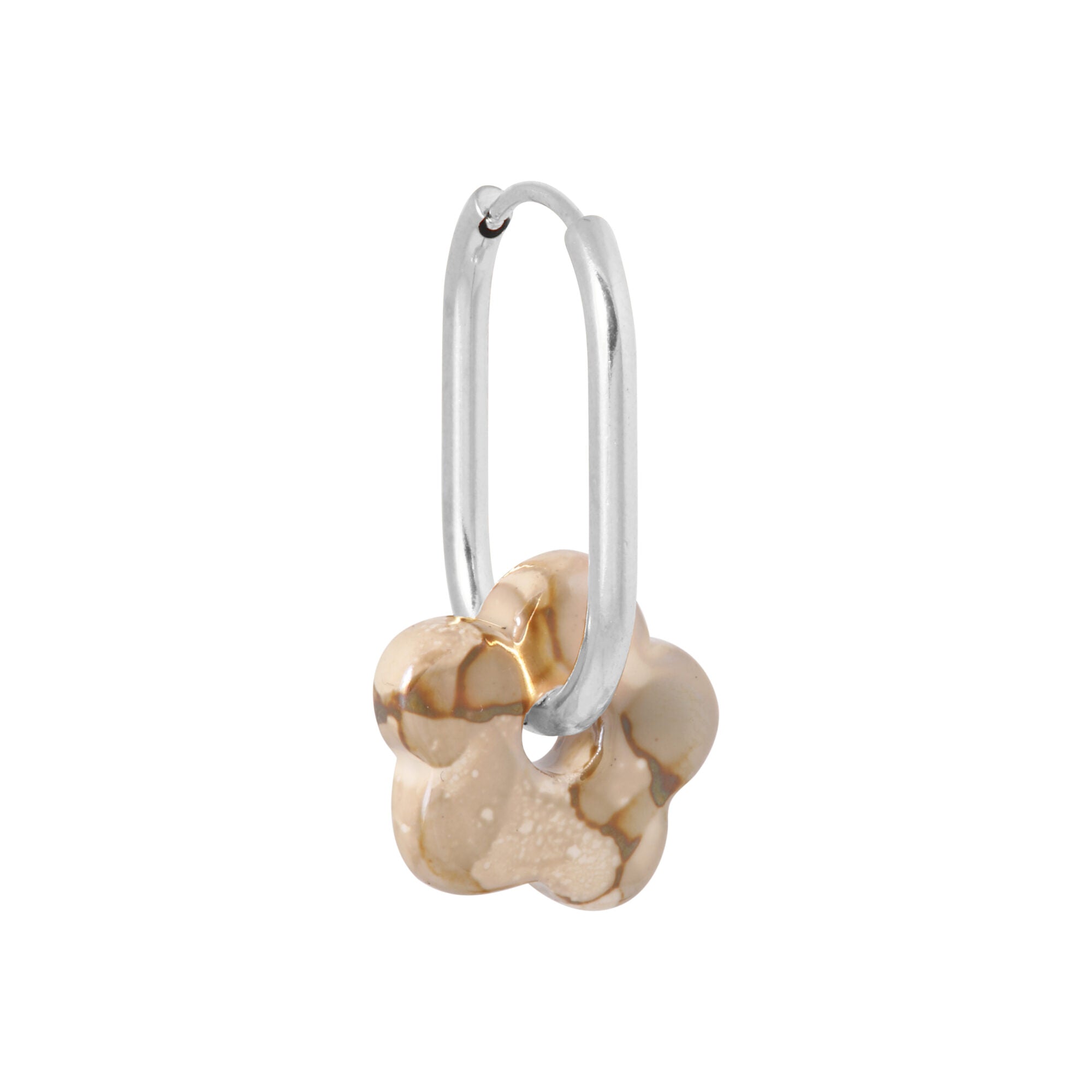 Oval flower brown hoop silver