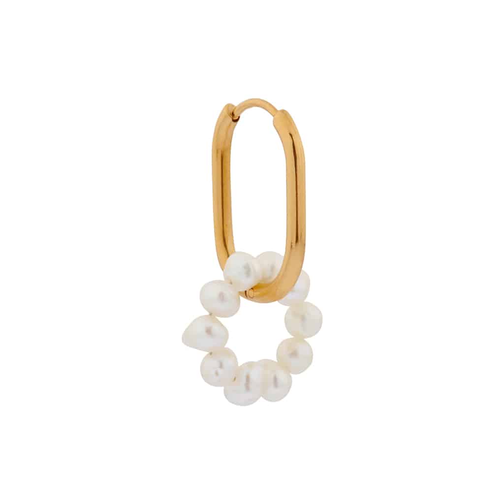 Oval pearl hoop gold