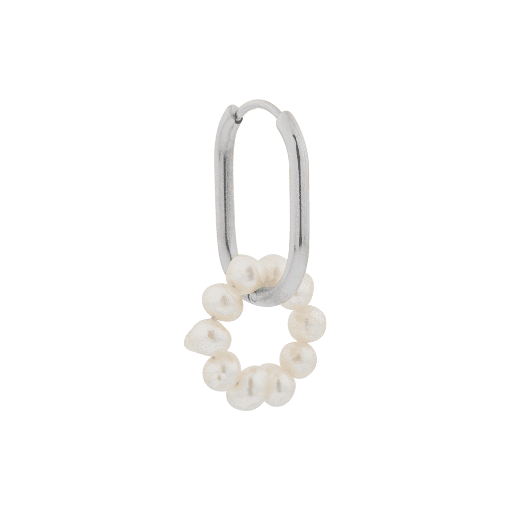 Oval pearl hoop silver