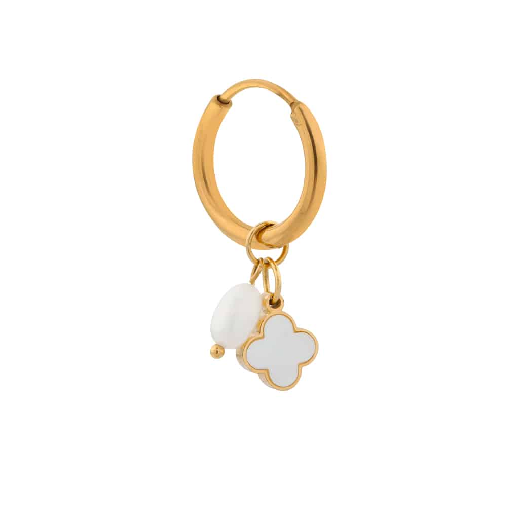 Pearl clover hoop gold