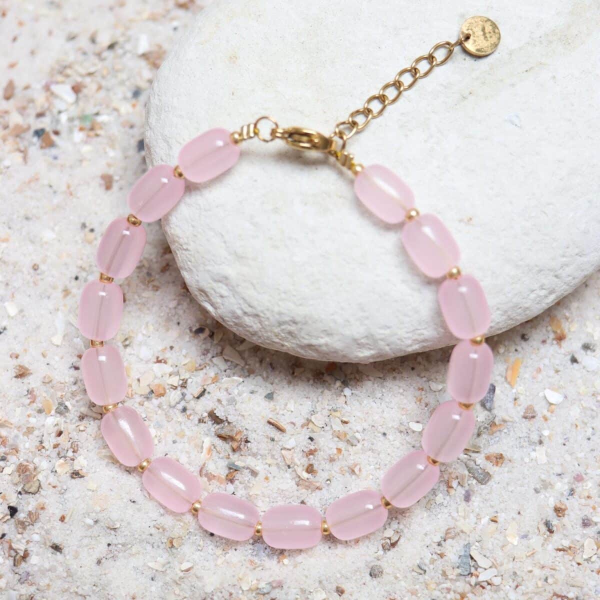 Pink beads bracelet gold