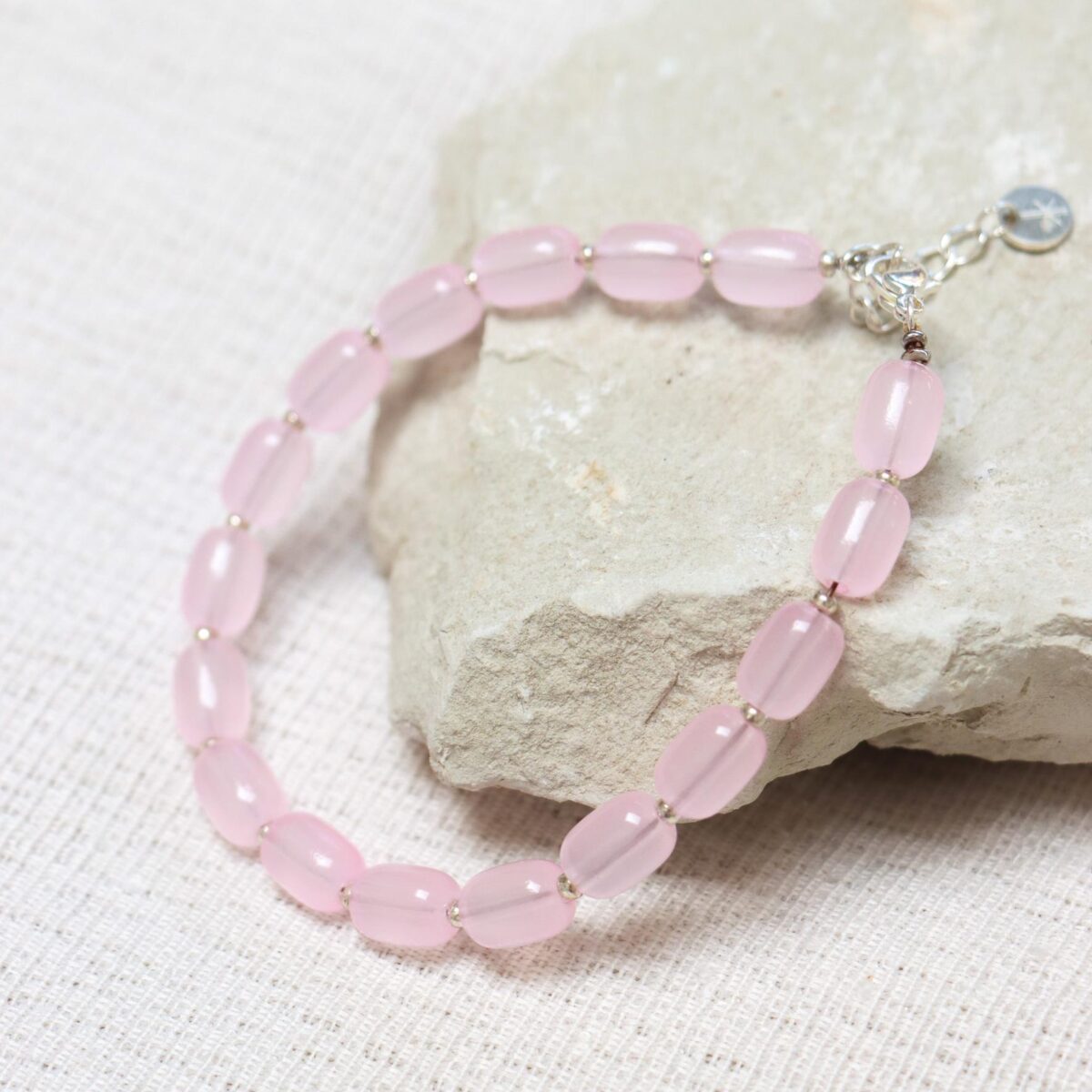 Pink beads bracelet silver