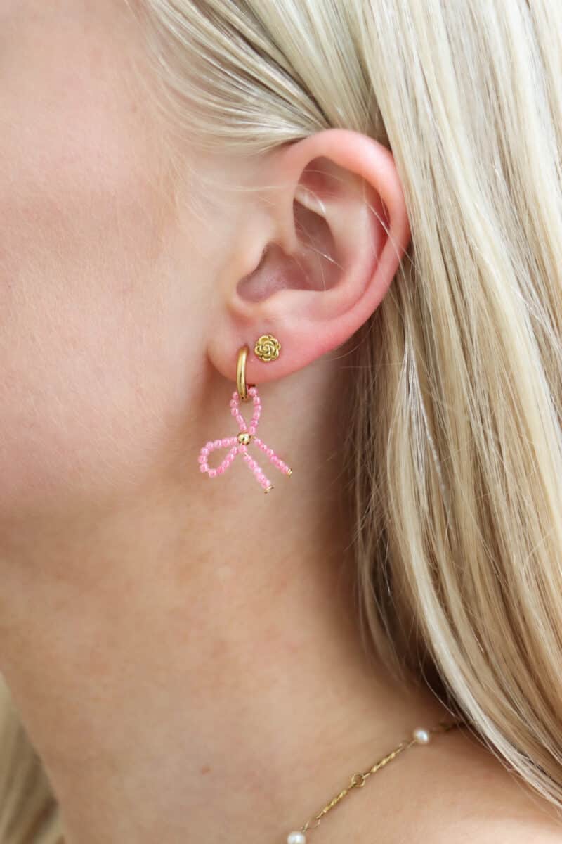 Pink bow hoop gold