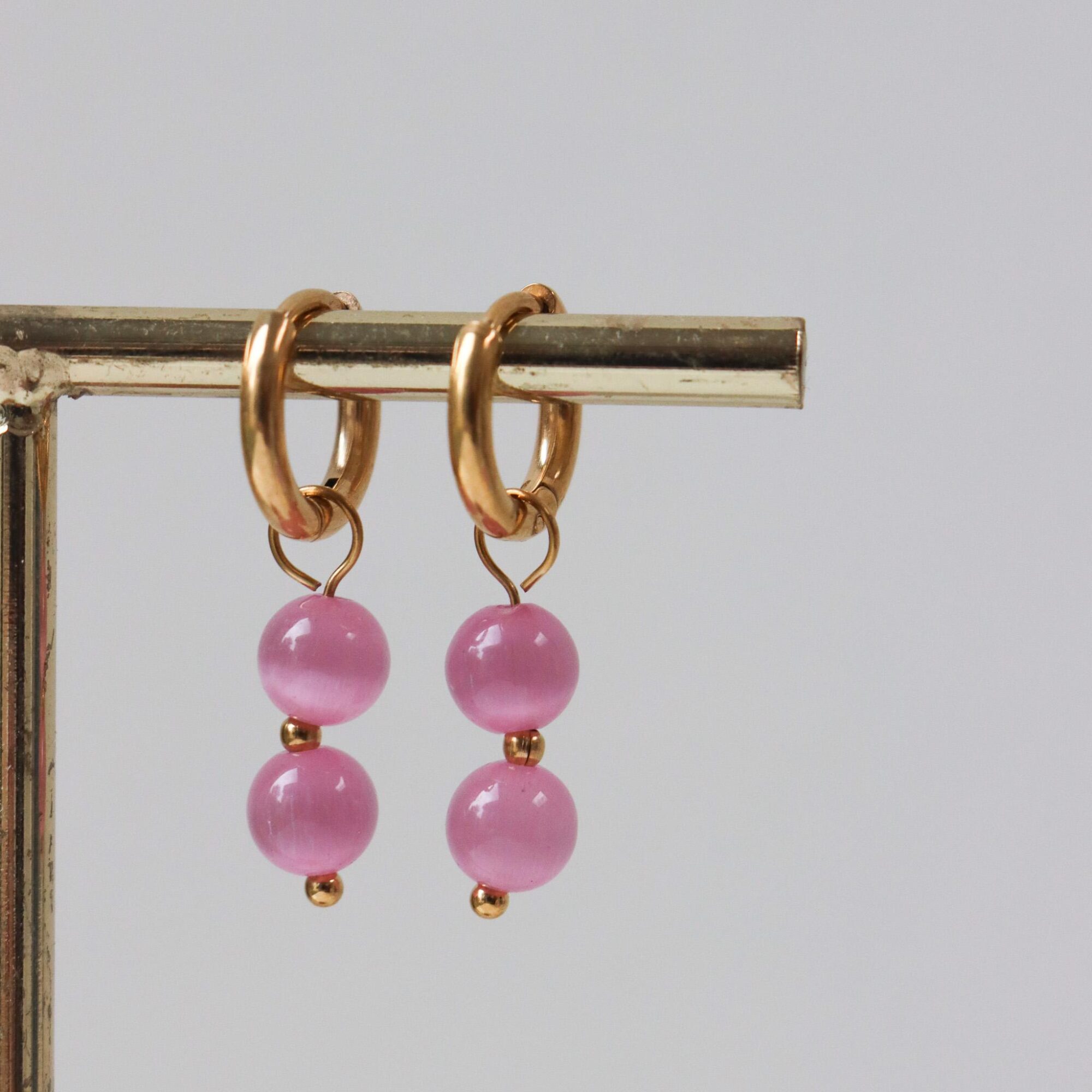 Pink cat eye hoop gold