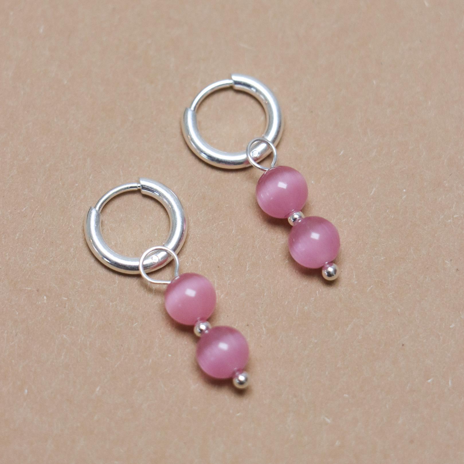 Pink cat eye hoop silver