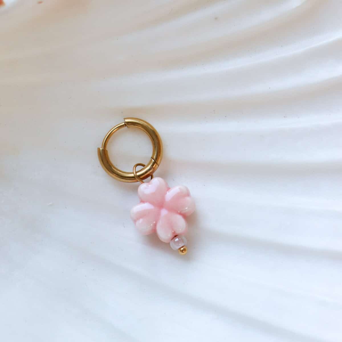Pink clover hoop gold