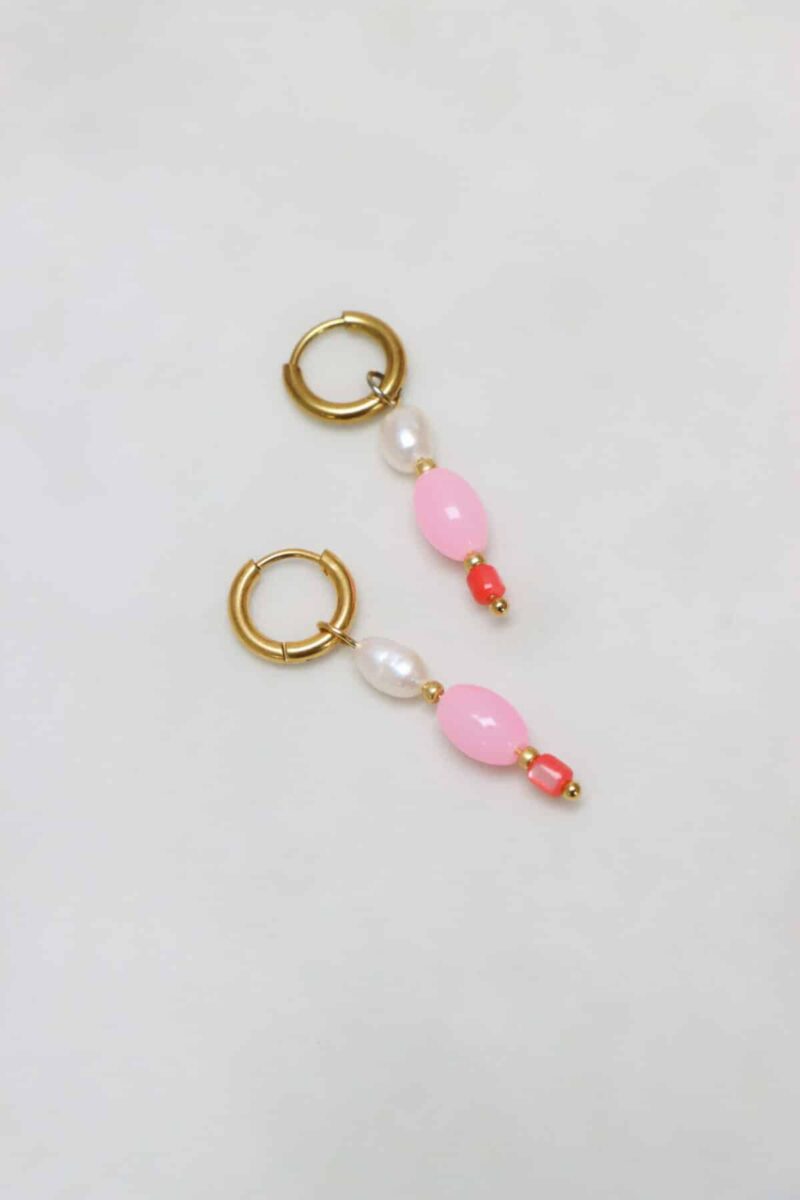 Pink drop hoop gold