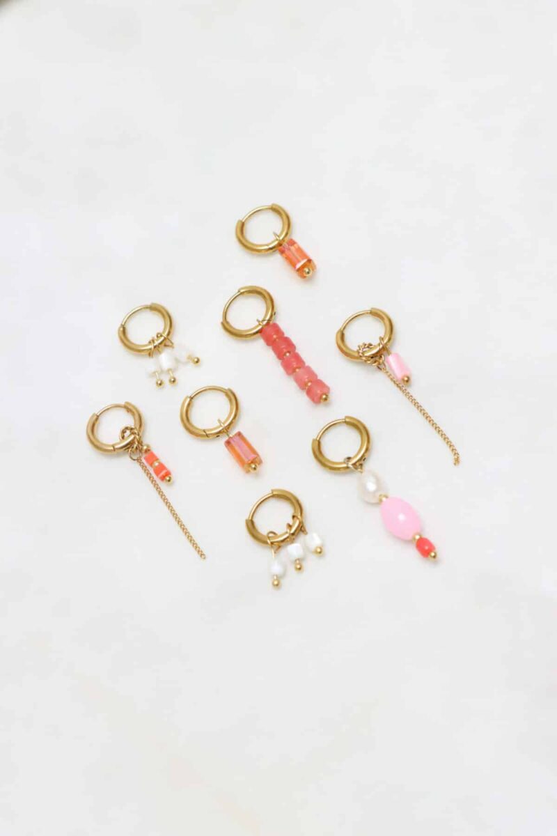 Pink drop hoop gold