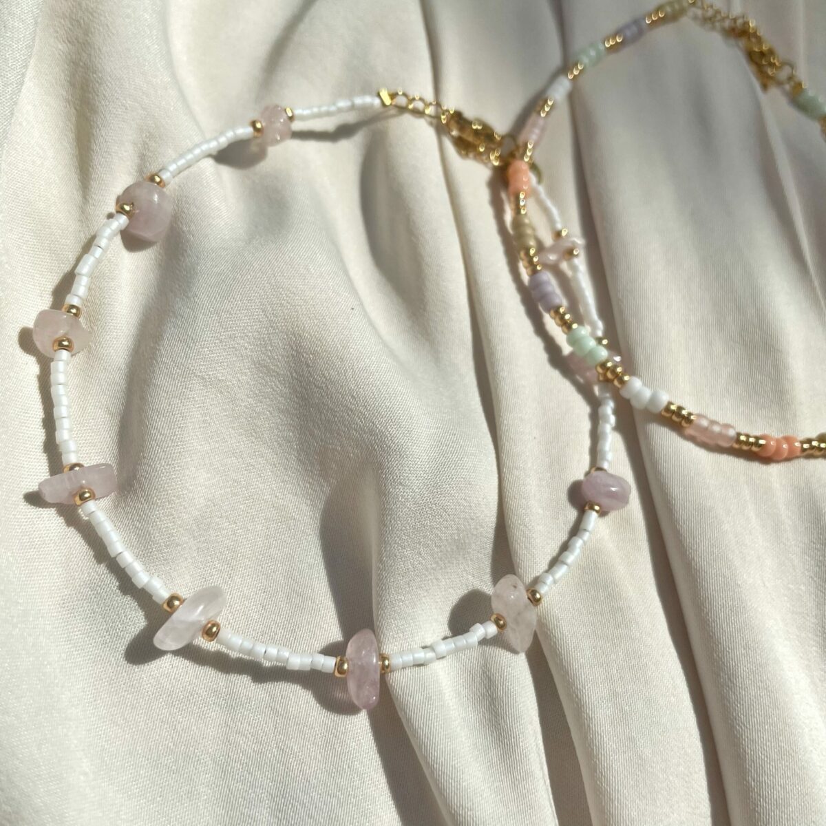 Pink kunzite anklet gold