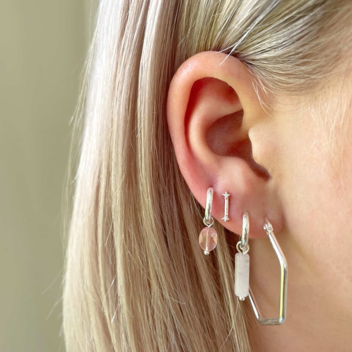 Pink oval hoop silver