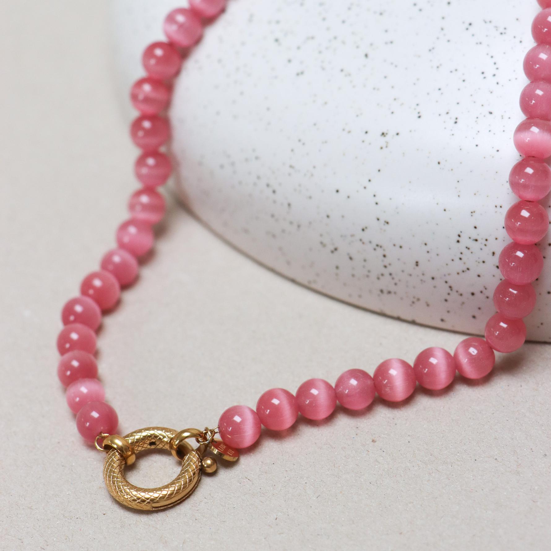 Pink snake necklace gold