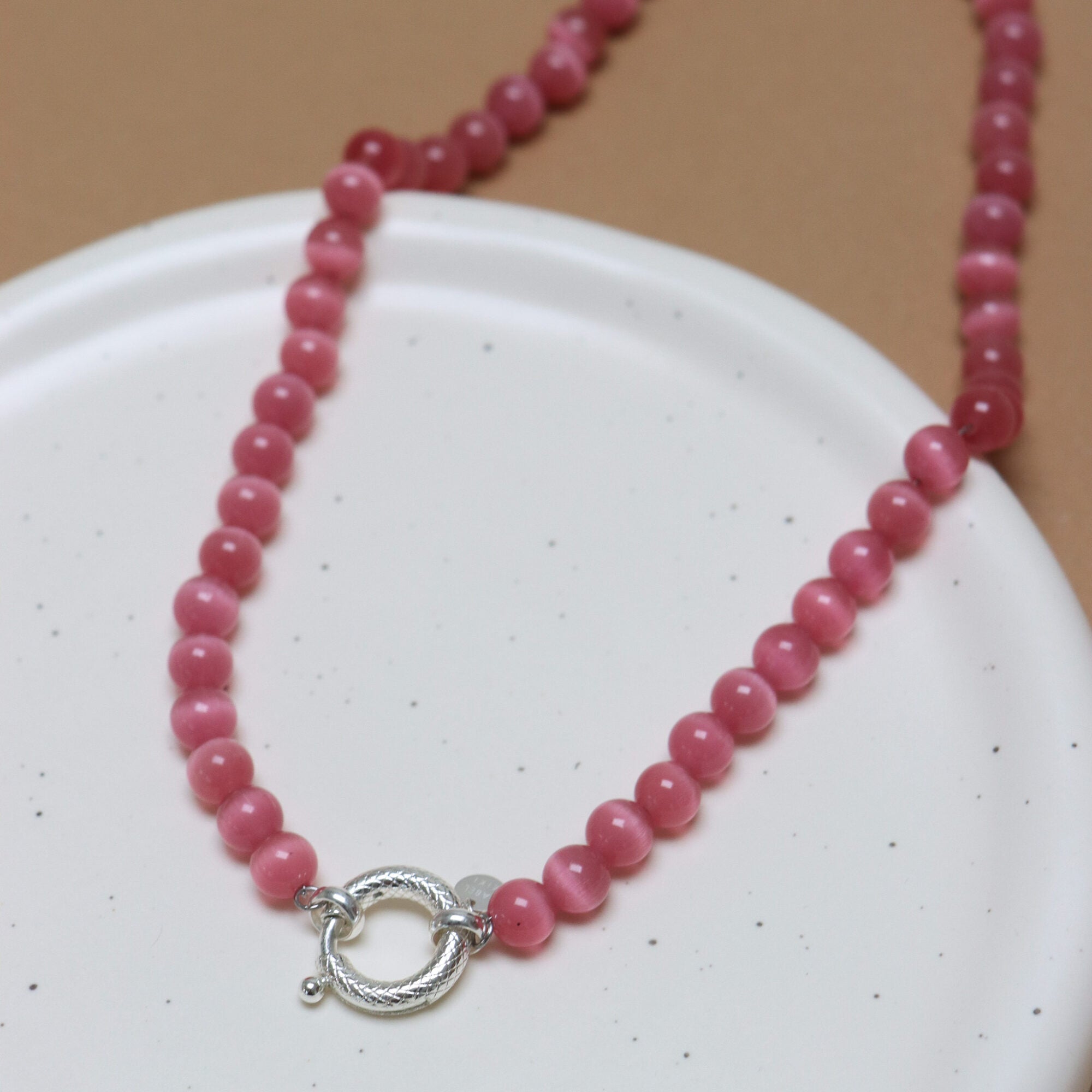 Pink snake necklace silver