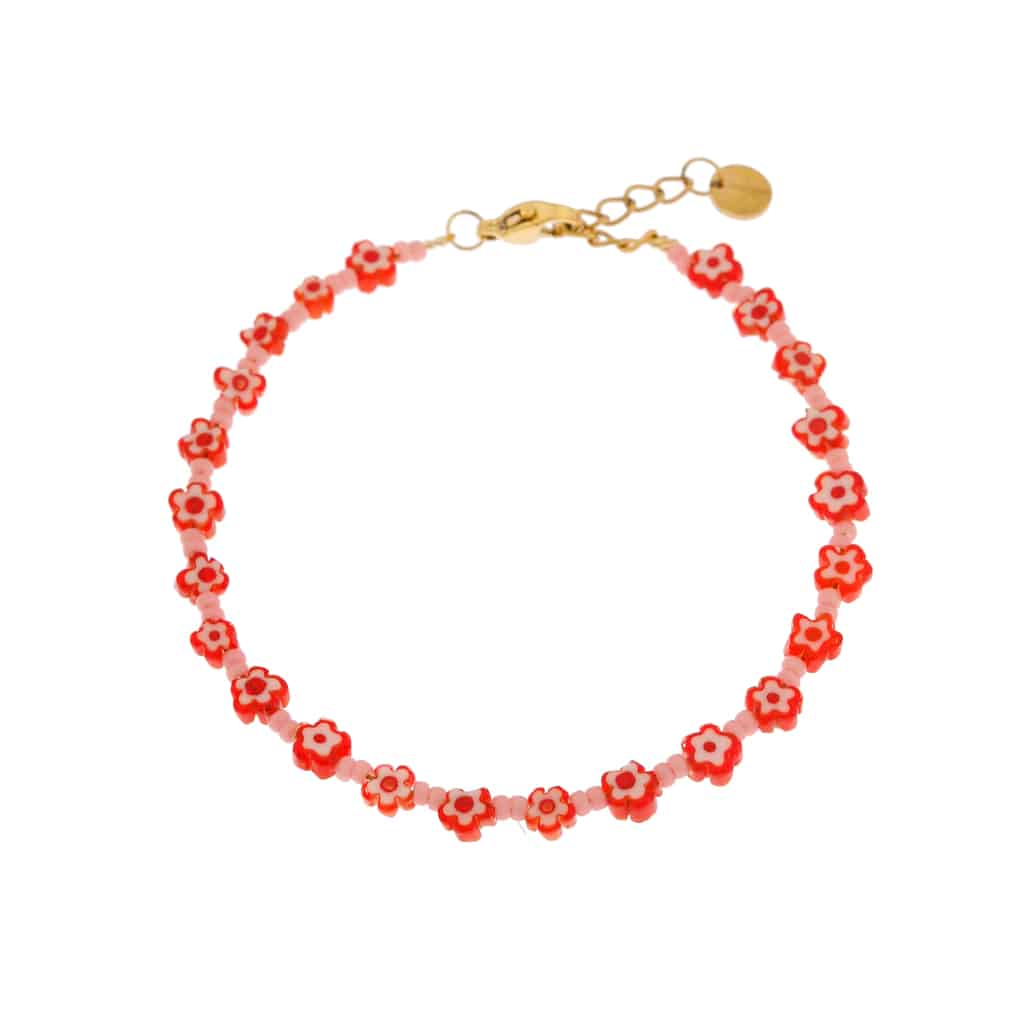 Red flowers bracelet gold