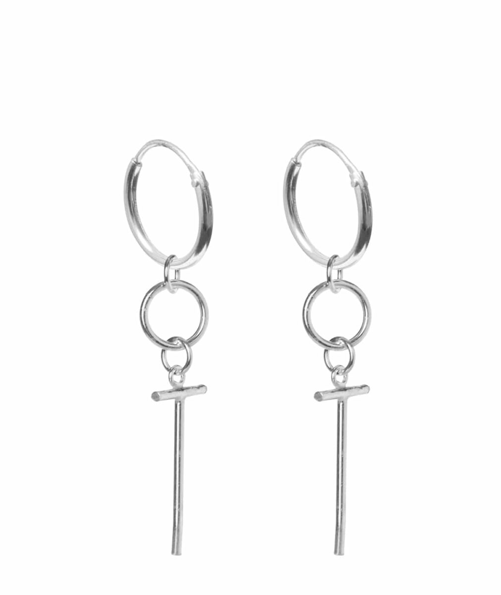 Small Cross Hoop Silver