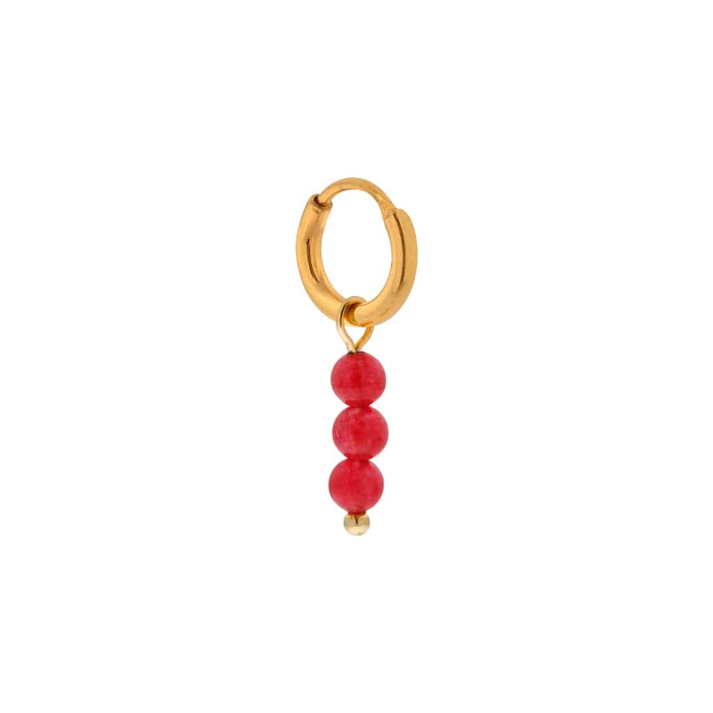 Triple red dot hoop gold
