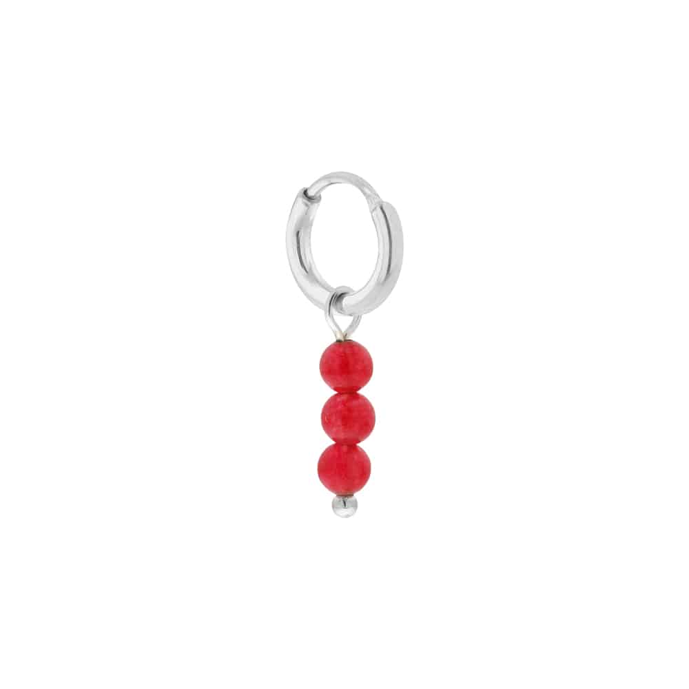 Triple red dot hoop silver