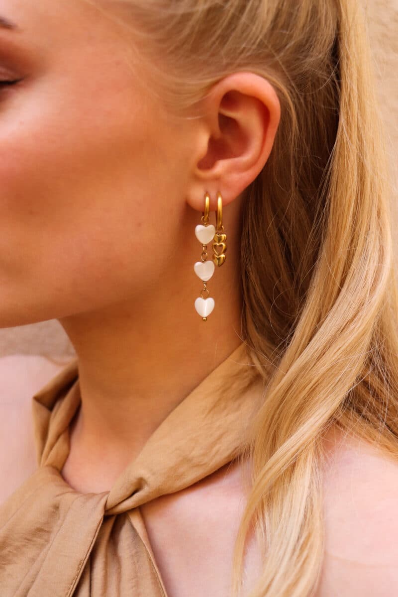 Triple white heart hoop gold
