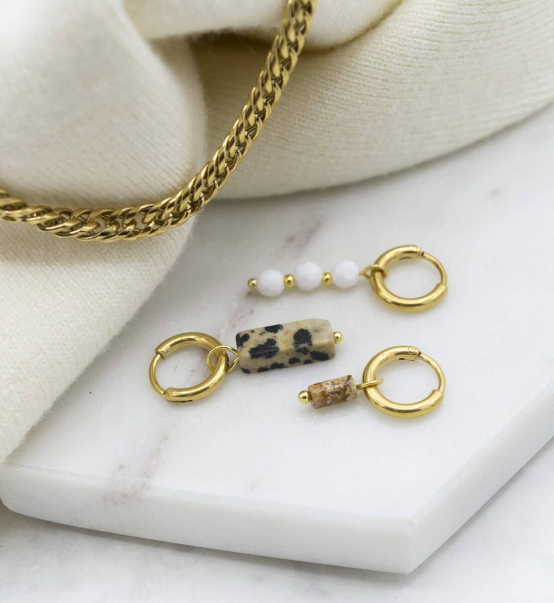 Triple white hoop gold